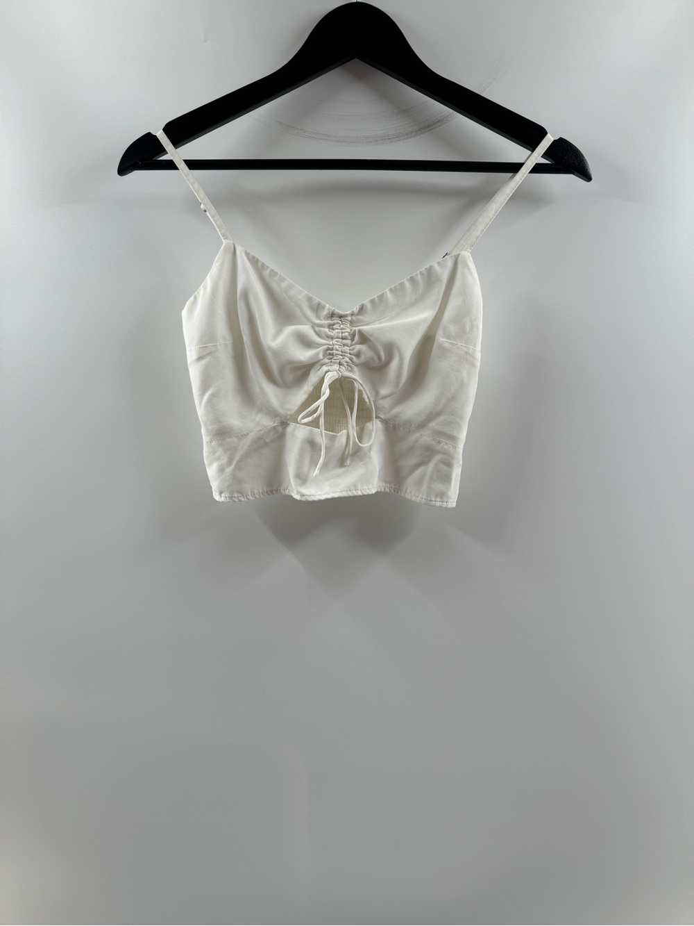Abercrombie & Fitch White Ruched Tie Front Cutout Crop Top Women’s XS